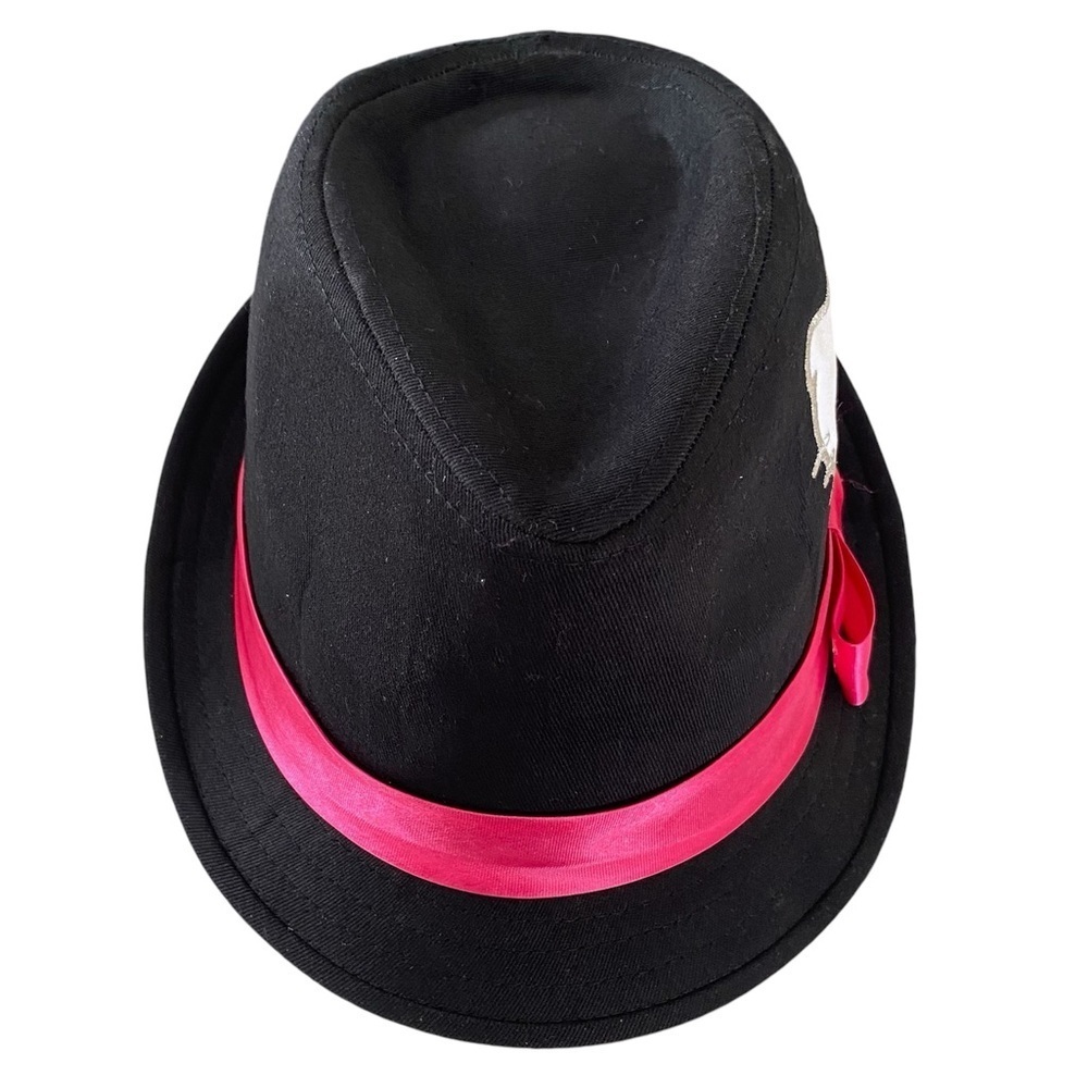 HELLO KITTY Fedora Black Hot Pink Ribbon Bow White Hello Kitty Youth Size M/L - Picture 3 of 7